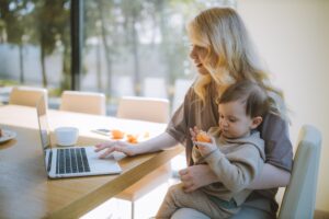 toddler Grandchild talking with grandparent virtually