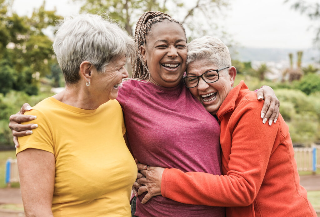 seniors laughing multiracial friendships elderly