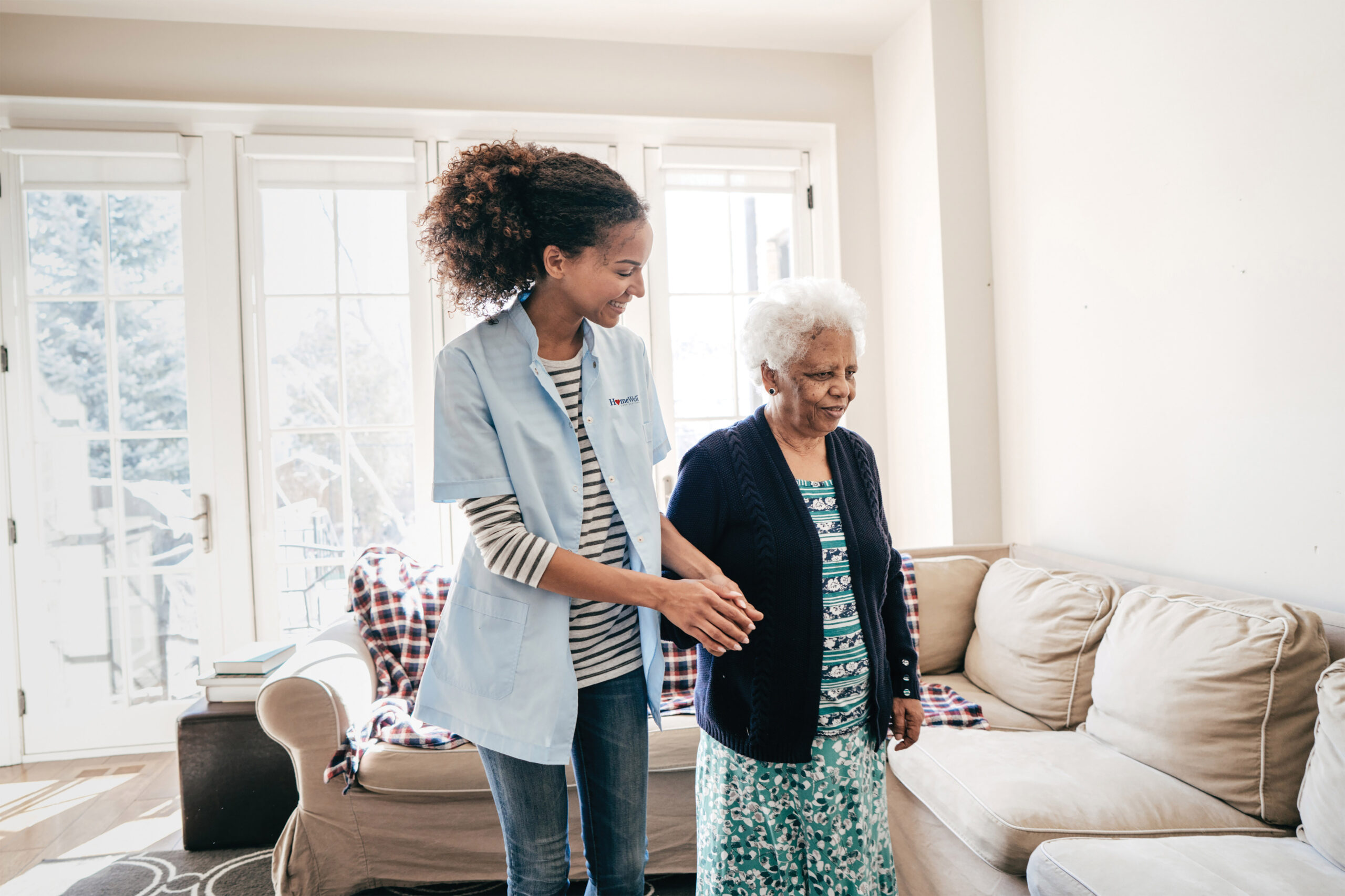 Nurse and senior lady. fall prevention. preventing falls